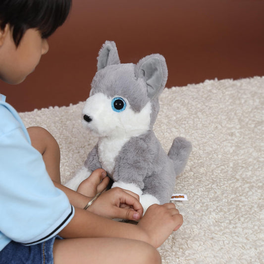 Mirada Glitter Eye Husky Dog Toy - Light Grey – 25cm