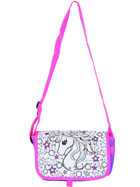 Mirada Polyester Unisex Color Your Own Unicorn Sling Bag, Multicolour