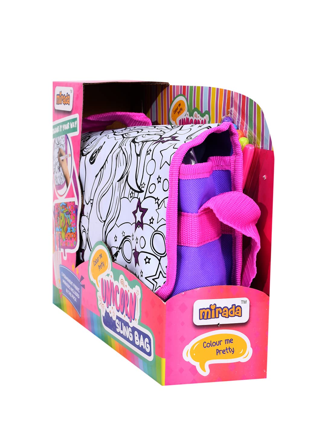 Mirada Polyester Unisex Color Your Own Unicorn Sling Bag, Multicolour